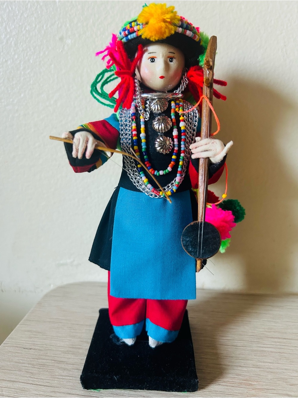 Handmade vintage hmong miao Ethnic Doll with Colorful Beaded Costume